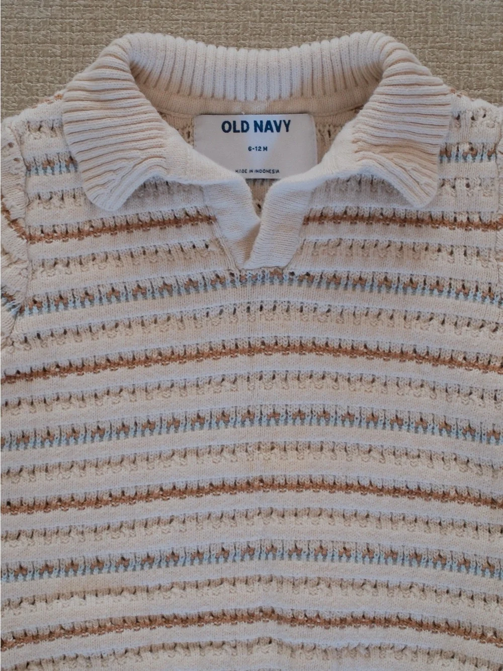 Old Navy Cream & Tan Striped Knit Polo Set